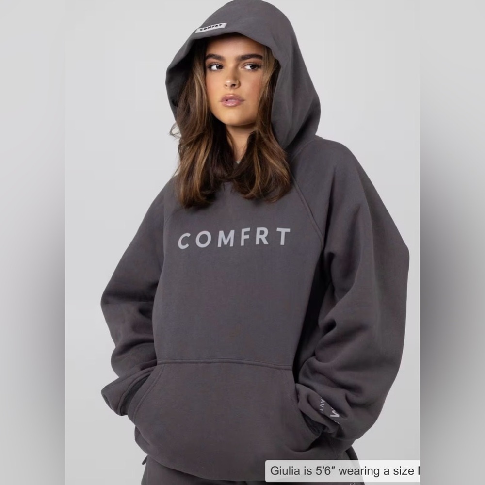 Comfrt Tranquil Hoodie Unisex Lg Charcoal Oversized Heavyweight Kangaroo Pocket - Picture 2 of 12